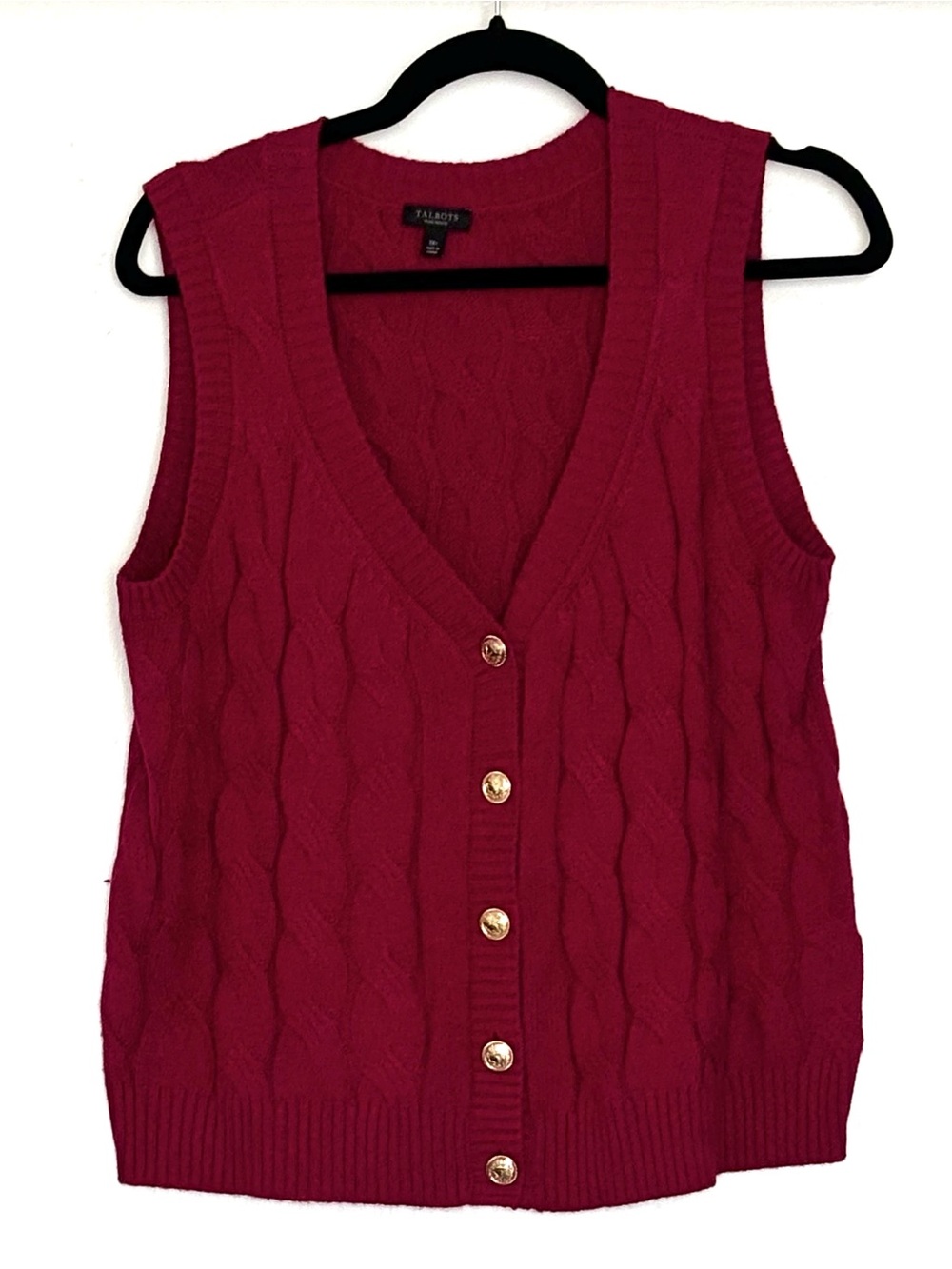 Talbots Cable Knit V-Neck Sweater Vest Fall Berry Size 1XP - Picture 2 of 5